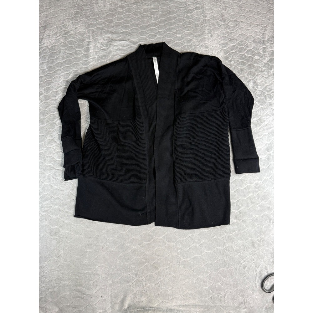 Lululemon Black 100% Merino Wool Open Front Cardigan Sweater Size 10